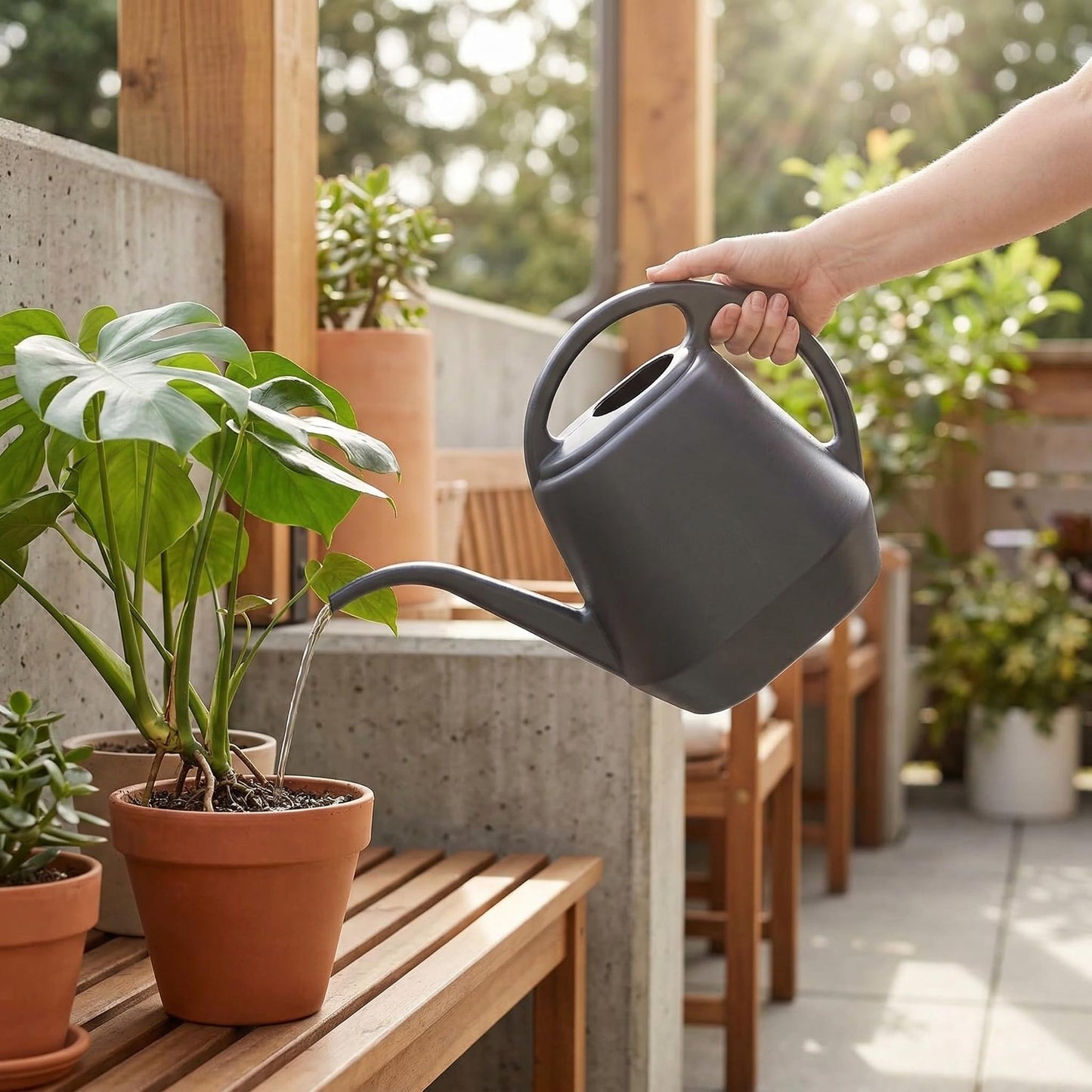 Fasmov Plastic Watering Can, Grey, 1-Gallon