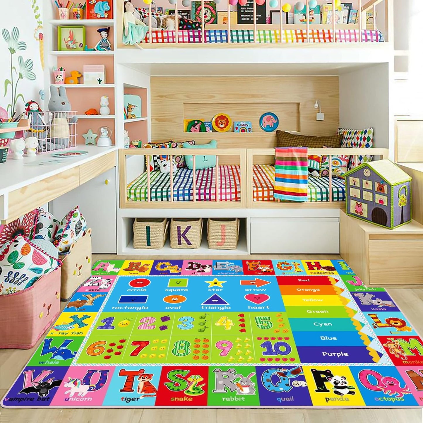 ABC Play Carpet for Kids – Extra Large Preschool Rug with ABCs, Numbers, Animals, and Colors for Playroom & Classroom - (78.7X59 Inches)