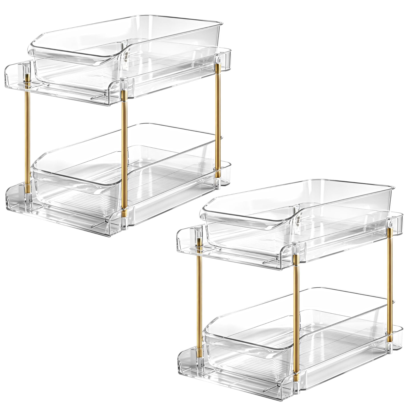 LAREKUN2pack 2-Tier Organizer & Storage Unit Stackable Bathroom Cabinet Organizer Pull-Out Kitchen Pantry Organizer & Storage System Suitable for Countertops, Pantries, Kitchens, Bathrooms