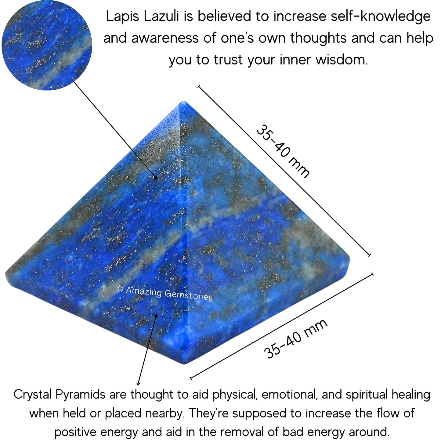 Amazing Gemstone Lapis Lazuli Pyramid Crystal Healing Stones - 1.5" Great Pyramid Figurine of Natural Stone Pyramid for Meditation, Reiki, Chakra Balancing and Crystal Pyramids Grid
