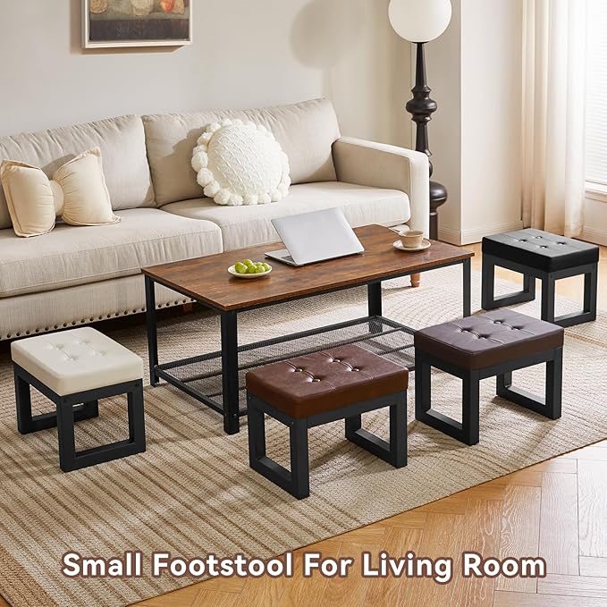 IBUYKE 16 Inch Small Foot Stool Ottoman, Rectangle PU Faux Leather Foot Rest with Padded Seat and Metal Legs, Modern Ottoman Foot Rest for Living Room Bedroom Entryway Couch,White WBD026W