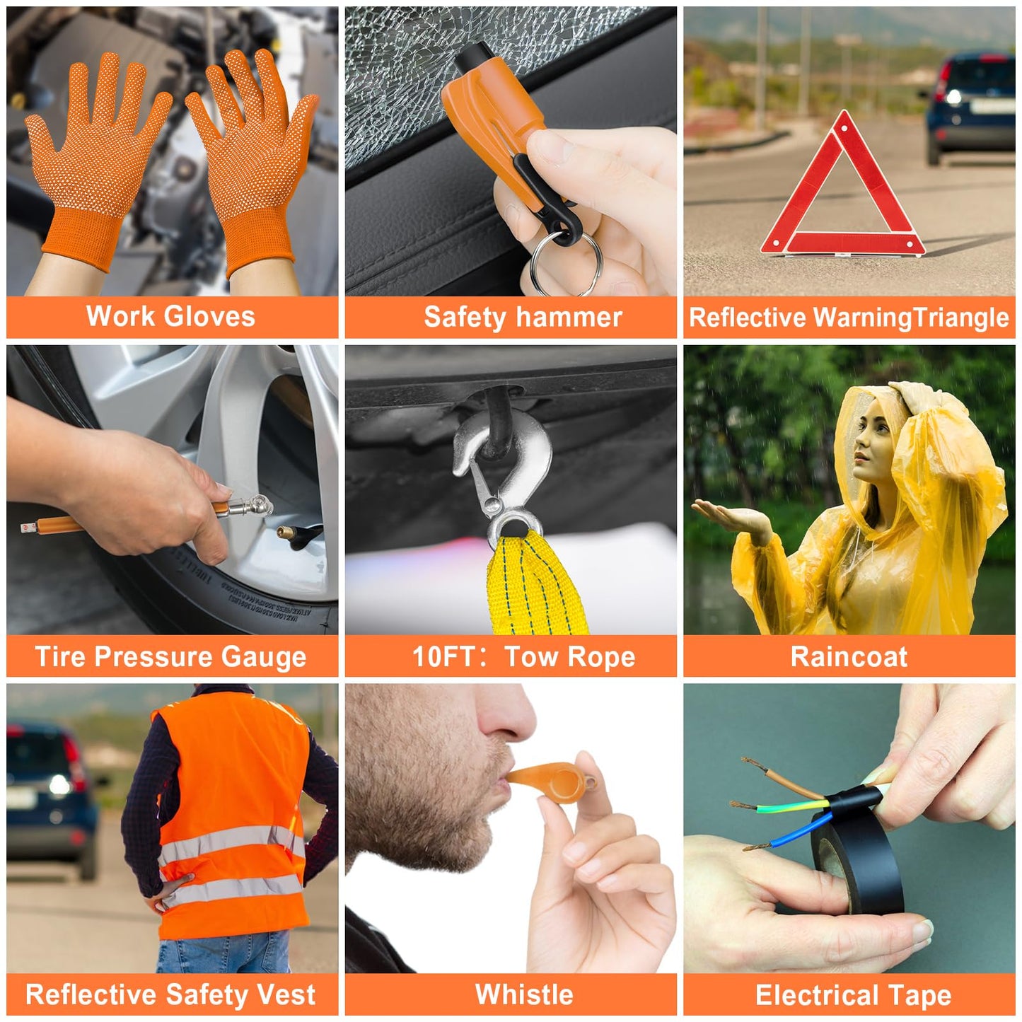 AUTODECO 131 Pieces Car Emergency Safety Kit Bag with Air Compressor Jumper Cable Tire Pressure Gauge Roadside Emergency Car Kit for Vehicles