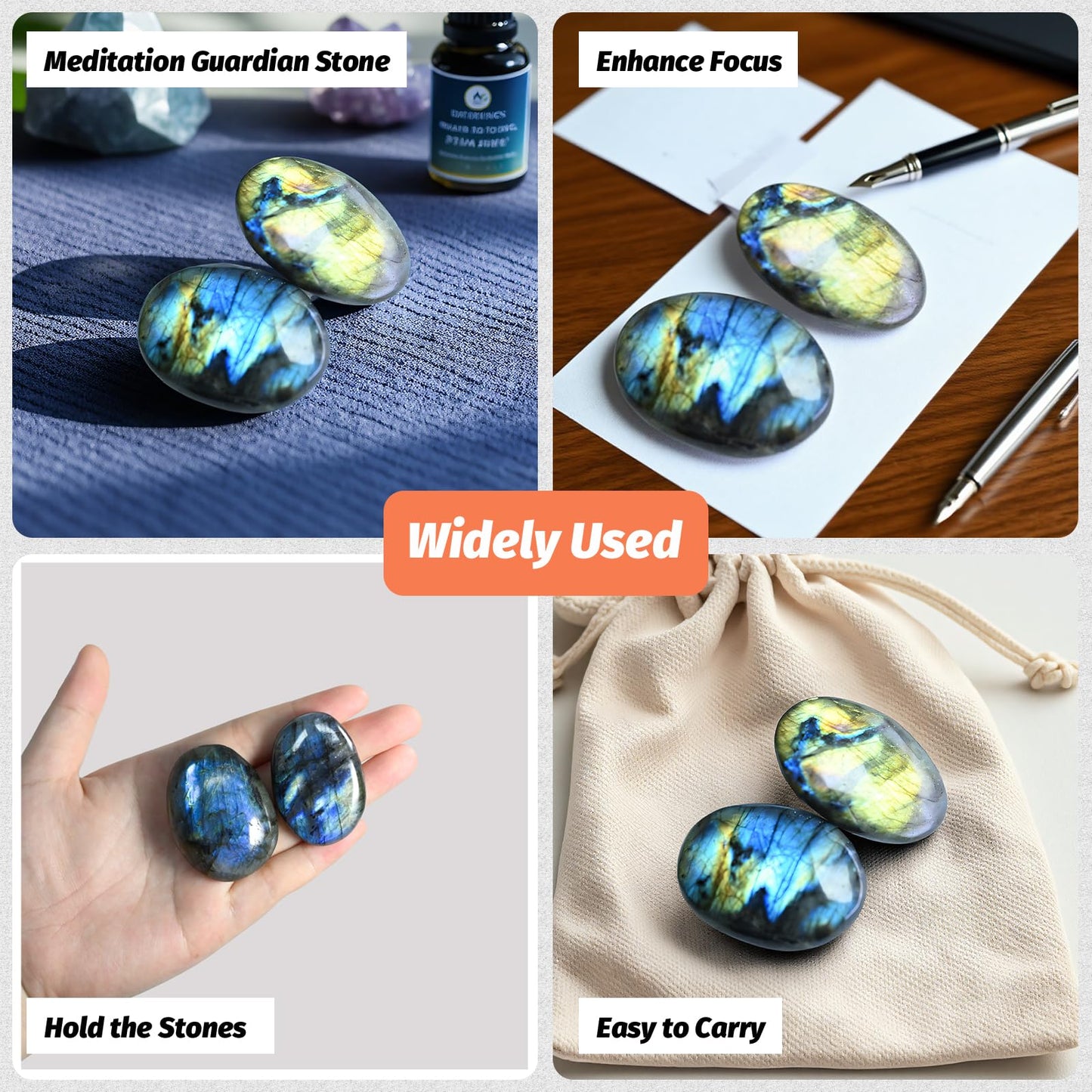 2PCS Labradorite Crystals, Irregular Shaped Gemstone Labradorite Worry Stones, Natural Hand Carved Palm Stone Worry Stone Crystals for Meditation, Home Decor