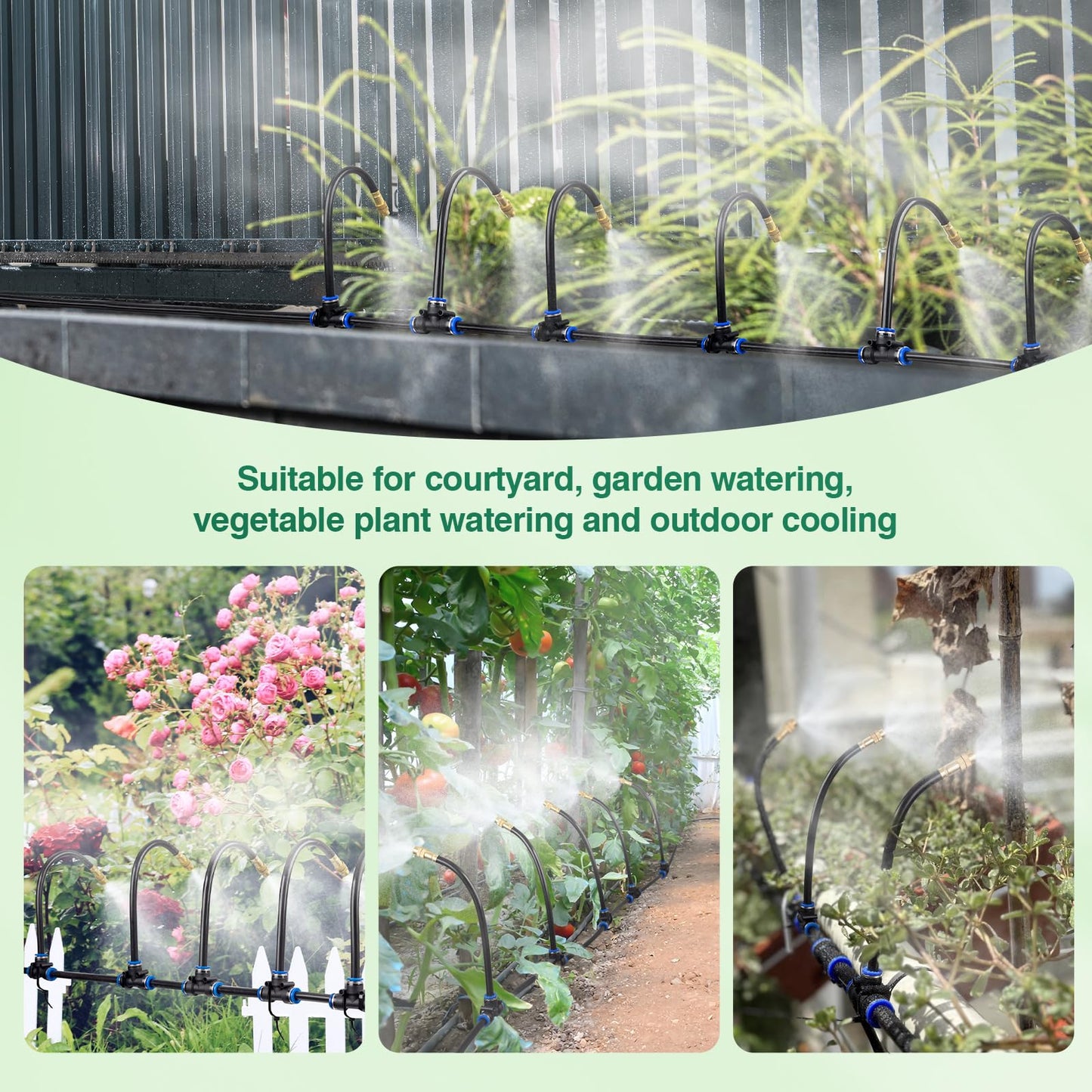 39FT Garden Mister System, Automatic Garden Watering System with 360-degree Bending Dropper Atomizing Copper Nozzle, Drip Irrigation System for Garden, Greenhouse, Yard, Lawn, Plant (12 Spray Nozzles)