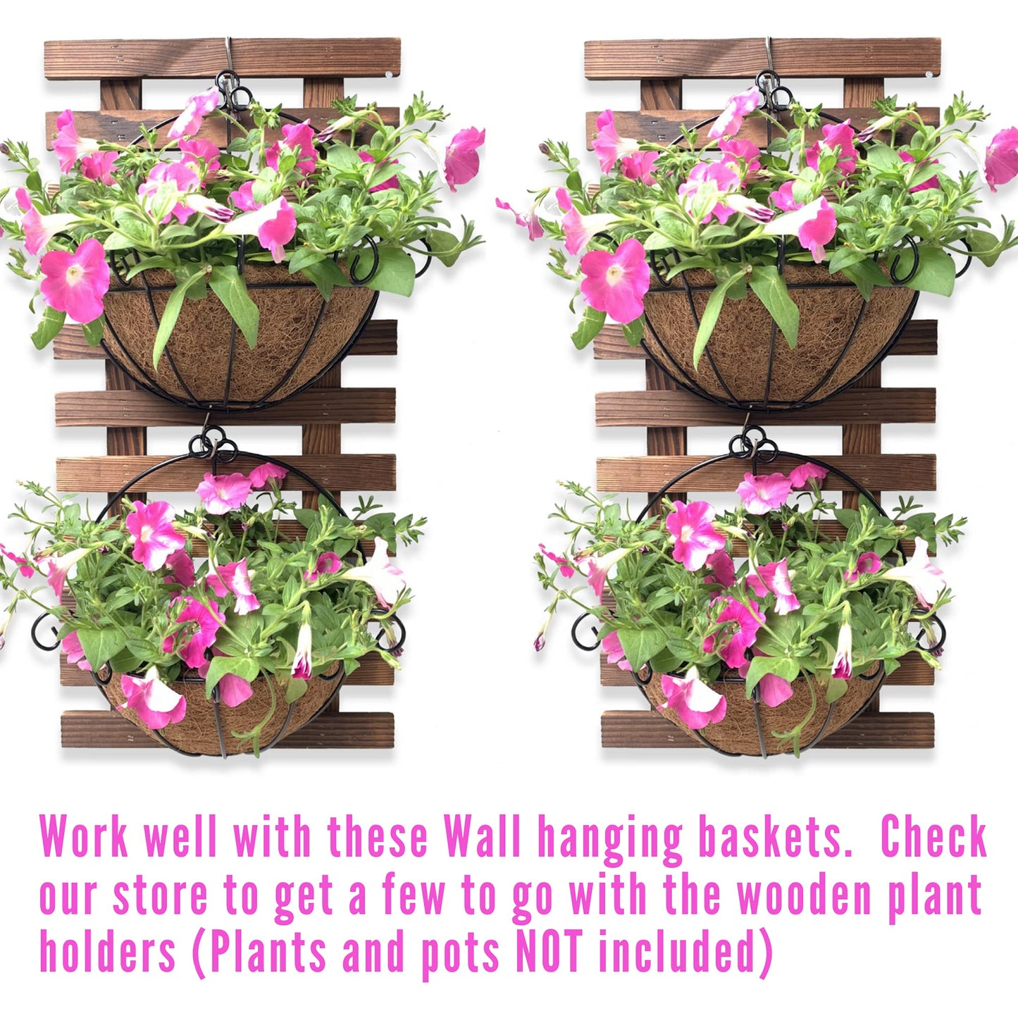 LalaGreen Bundle - 4" Pot + 2 Wooden Plant Holder, Black Self Watering Pot, Wall Hanging Planters for Indoor Plants Ladder, Wall Hanging Pots, Outdoor Vertical Garden Unique Live Orchid Planter Holder