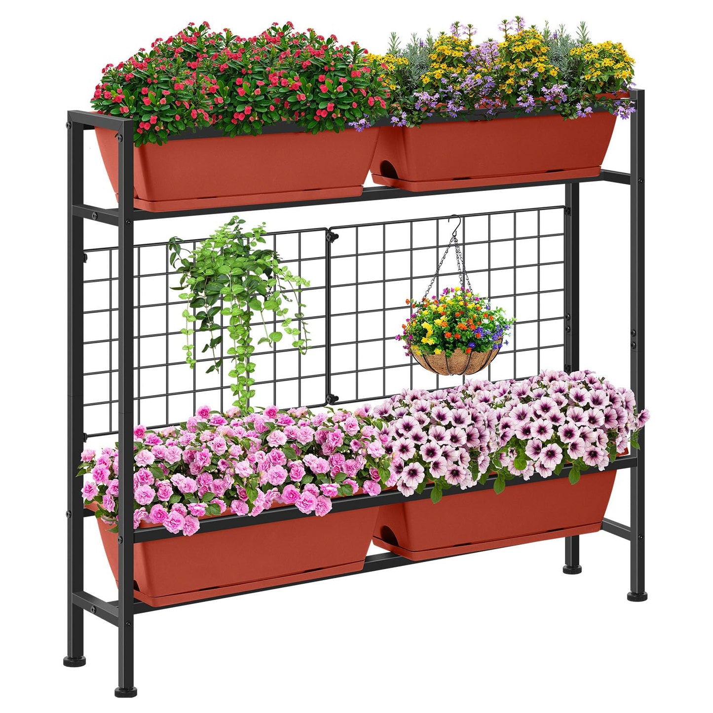 CADUKE Raised Garden Bed, Garden Raised Planter Box with Legs, 32" Elevated Vegetable Garden Beds with Drainage Holes & Trellis, Herb Garden Planter Outdoor for Vegetables, Balcony, Red