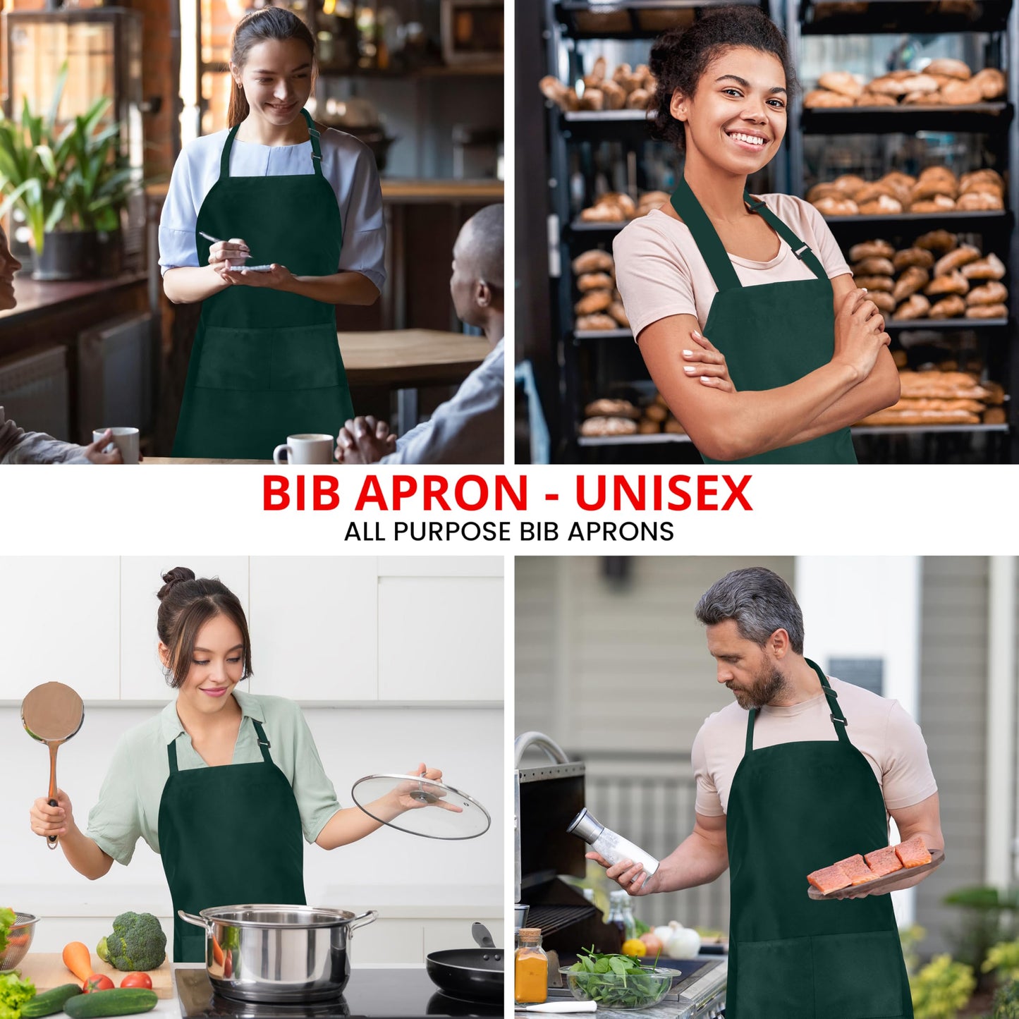 Utopia Kitchen 10 Pack Bib Apron, Unisex Adjustable Aprons with 2 Pockets, Waterdrop Resistant Cooking Kitchen Chef Apron for Men Women