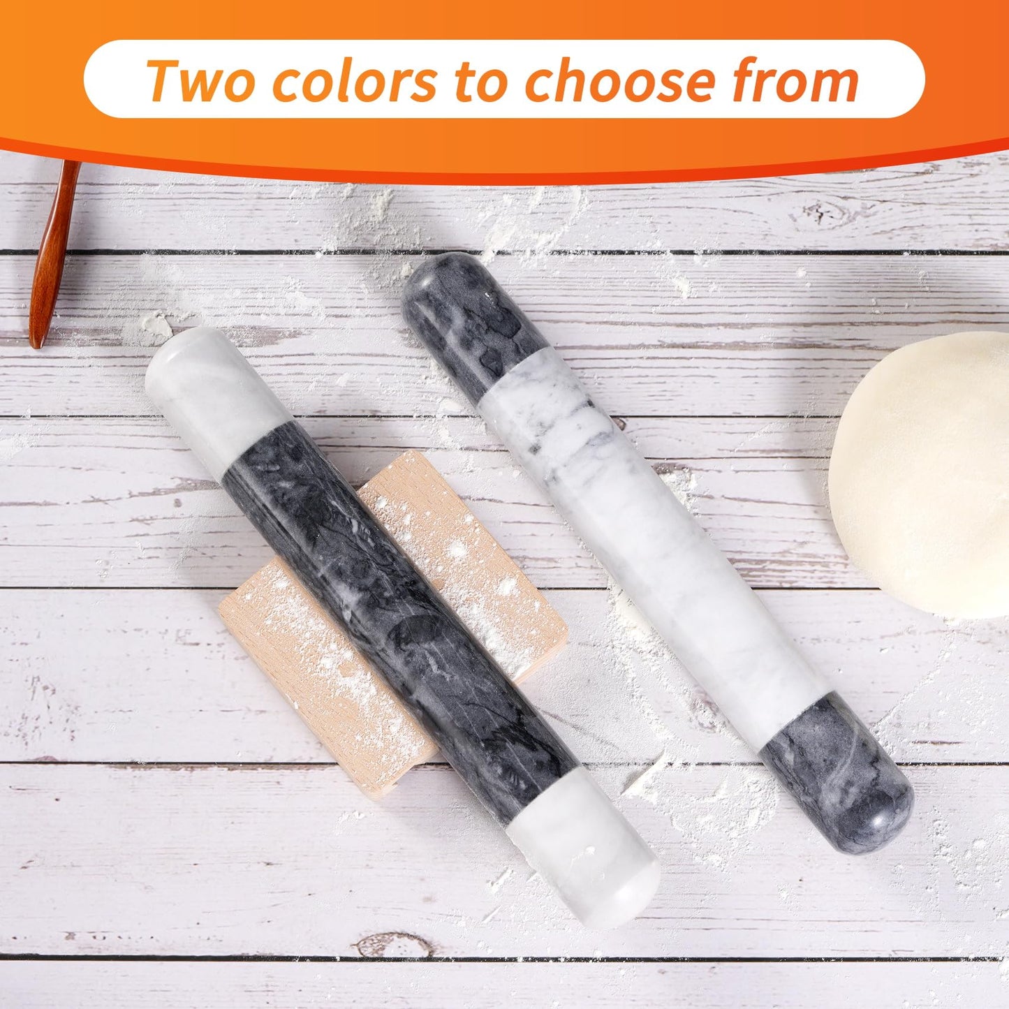 Tianman French Marble Rolling Pin.12 Inchs Marble Rolling Pin for Baking With Wooden Base Holder Stand-Non-Stick Baking Roller for Baking Fondant, Pizza,Cookies,Crust,Pasta(Black-White-Blakc)