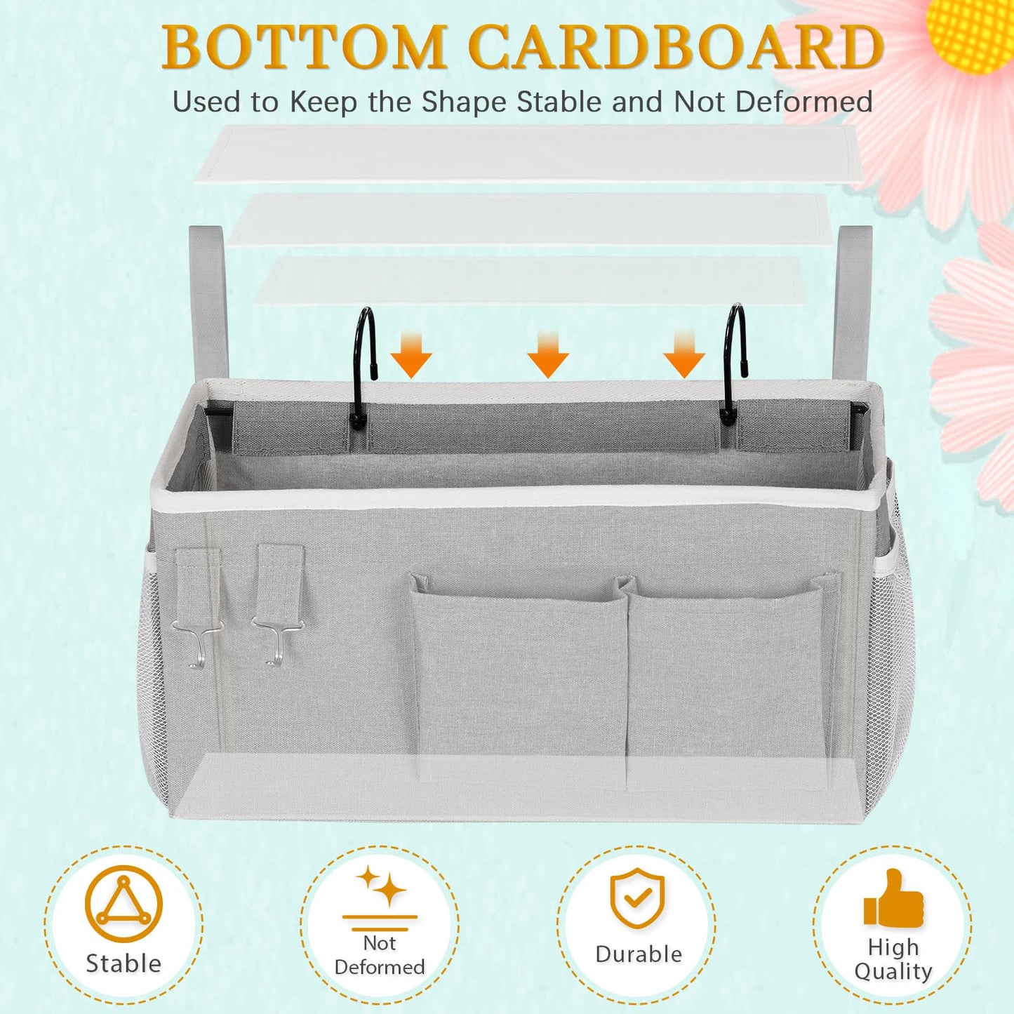 Ozzptuu Bedside Storage Caddy/Bedside Hanging Storage Bag for Headboards Bunk Beds Dorm Rooms Book Phone Magazine Holder (Grey)