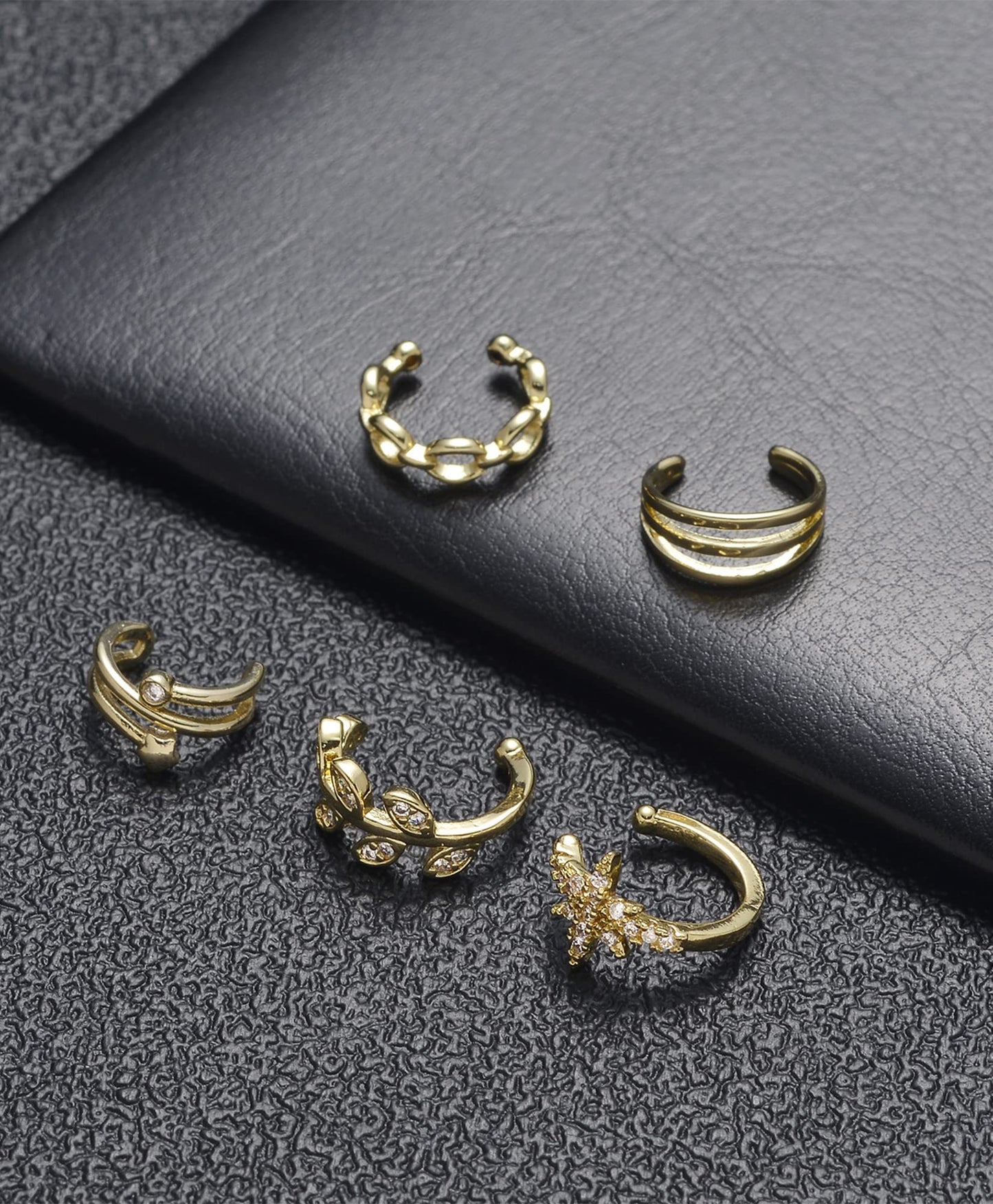 Tornito 4-10 Pairs Ear Cuff Helix Cartilage Clip On Wrap Earrings Fake Nose Ring Non-Piercing Adjustable (A6:10Pairs, Gold Tone)