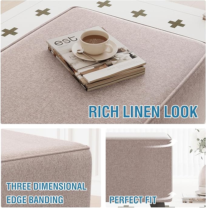 H.VERSAILTEX Ottoman Covers Slipcover Rectangle Fit Length 49"-50" Footrest Thick Linen Look 1 Piece Folding Storage Covers Ottoman Slipcovers Removable Footrest Covers Elastic Bottom - Heather Taupe