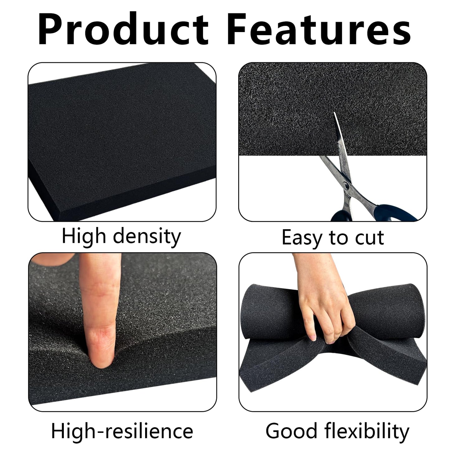 2 PCS Polyurethane Foam Sheets 16 x 12 x 1.5 Inch, Foam Inserts for Cases,Black Cuttable Polyurethane Foam Pad for Packing, Cushioning, Toolbox, Game Box, Storage, Crafts