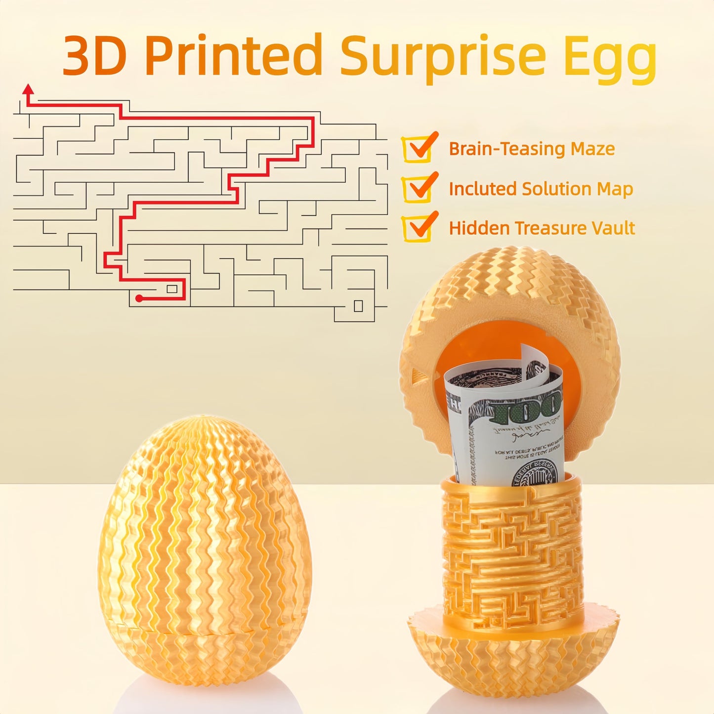 Maze Egg Money Puzzle Box - Hidden Compartment Brain Teaser Toy with 4 Logic Challenges - Portable Travel Sensory Activity for Kids & Adults, Graduation Birthday Gift