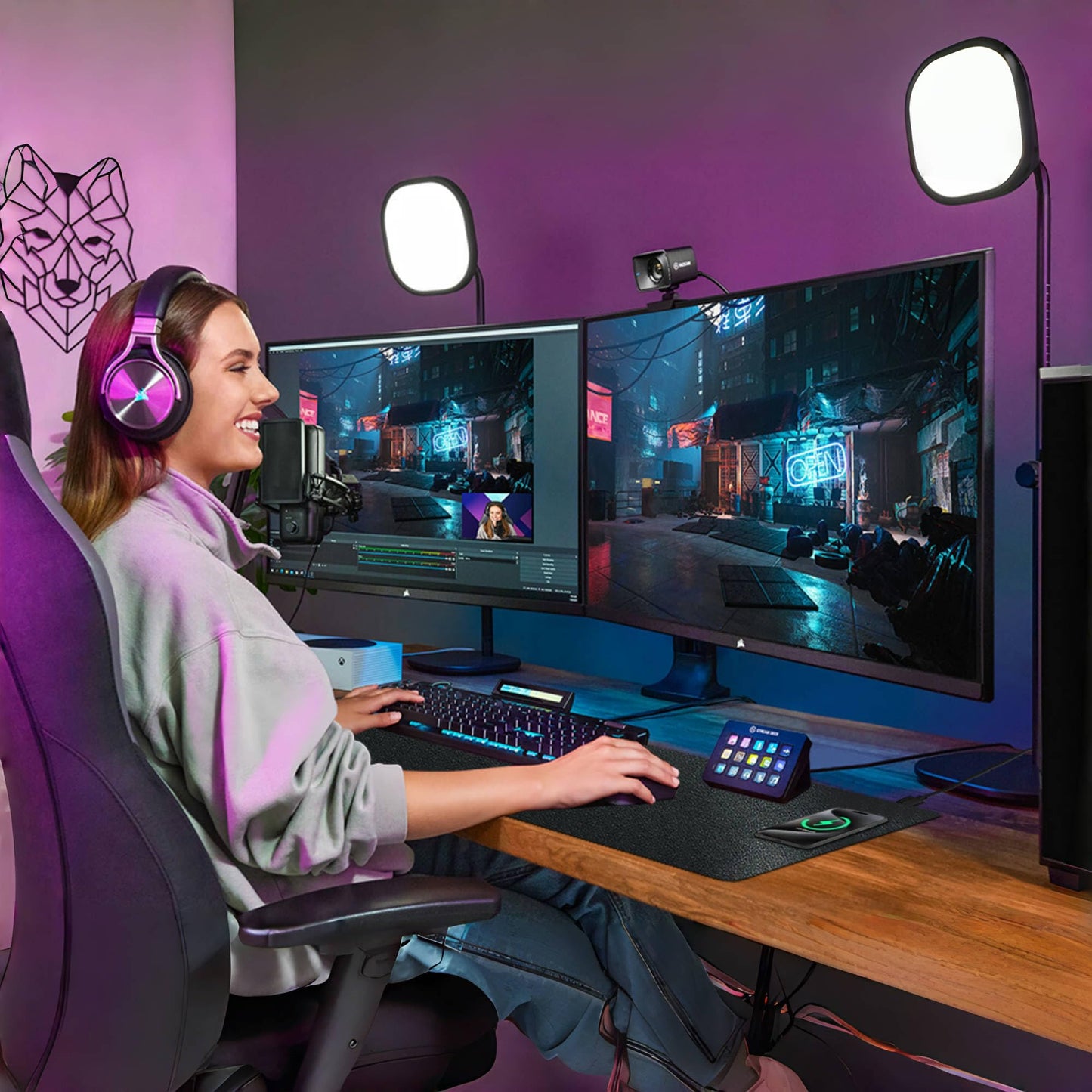 Desk Mat with Wireless Charging, Black Mouse Pad with Wireless Charger, Desk Pad Matt for Desktop, Mousepad Gaming Large Mouse Pad, Leather Compute for Keyboard and Mouse, 32" x 16"