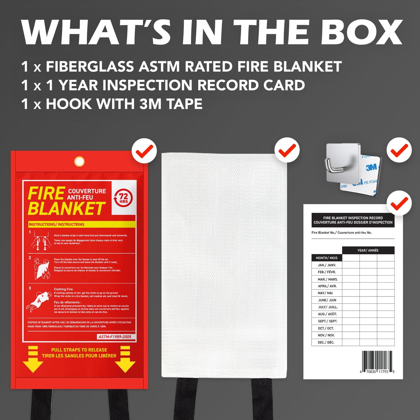 72 HRS Emergency Fire Blanket 40"×40" – Fire Safety Tool for Home, Kitchen, Camping, Survival | Fire Extinguisher Alternative for Grill, Welding, Fire Pit