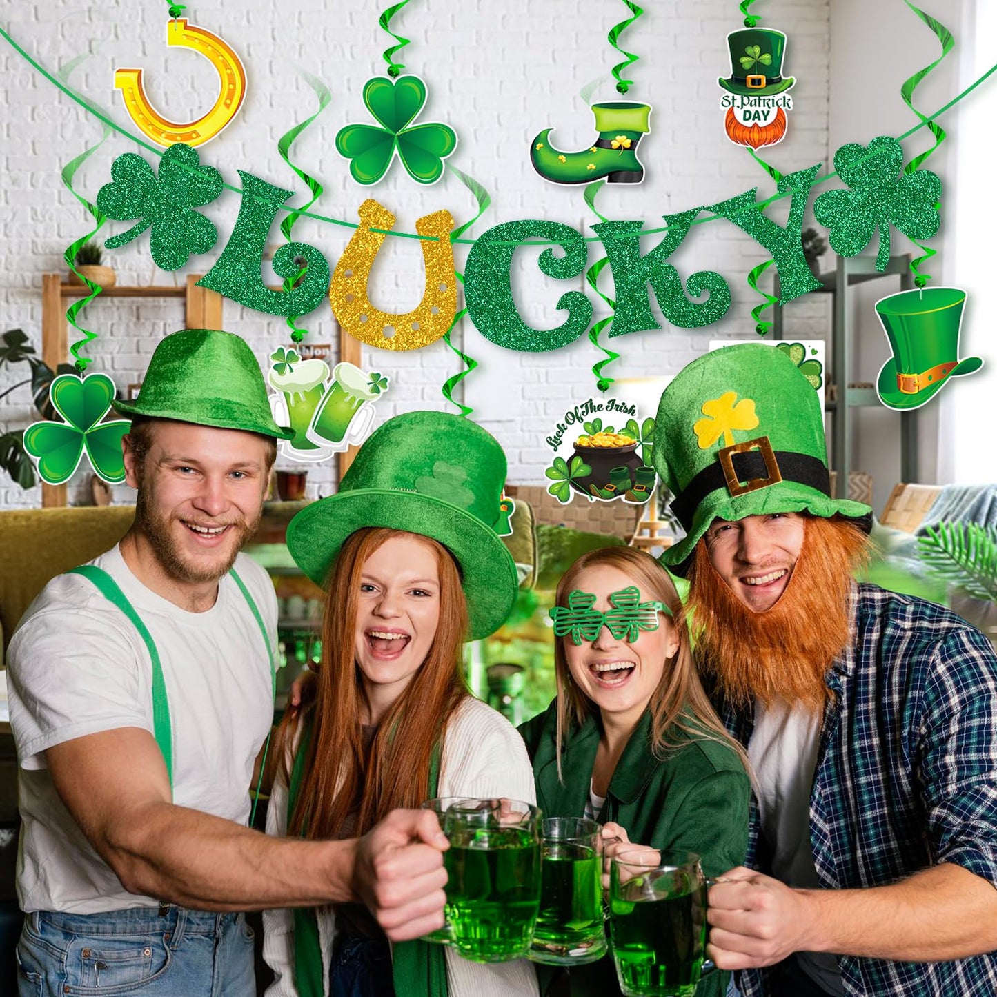 St. Patrick's Day Decorations Kit with Banner, 10 Hanging Swirls, NO-DIY Garlands Decorations for St. Patrick's Day Decor, St. Patrick's Day Party Favor, Office and Home Decor Supplies