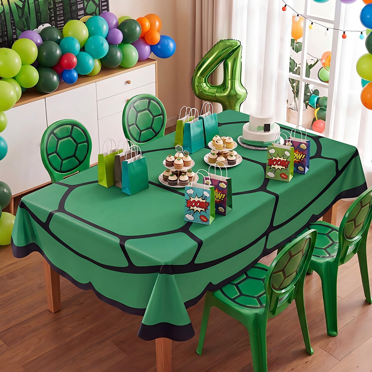Frienda Turtle Birthday Party Decorations Oversized Turtle Shell Tablecloth Party Supplies 70.8×55.1 Inch Green Irregular Cartoon Theme Table Decorations Durable Polyester Fabric Table Cover