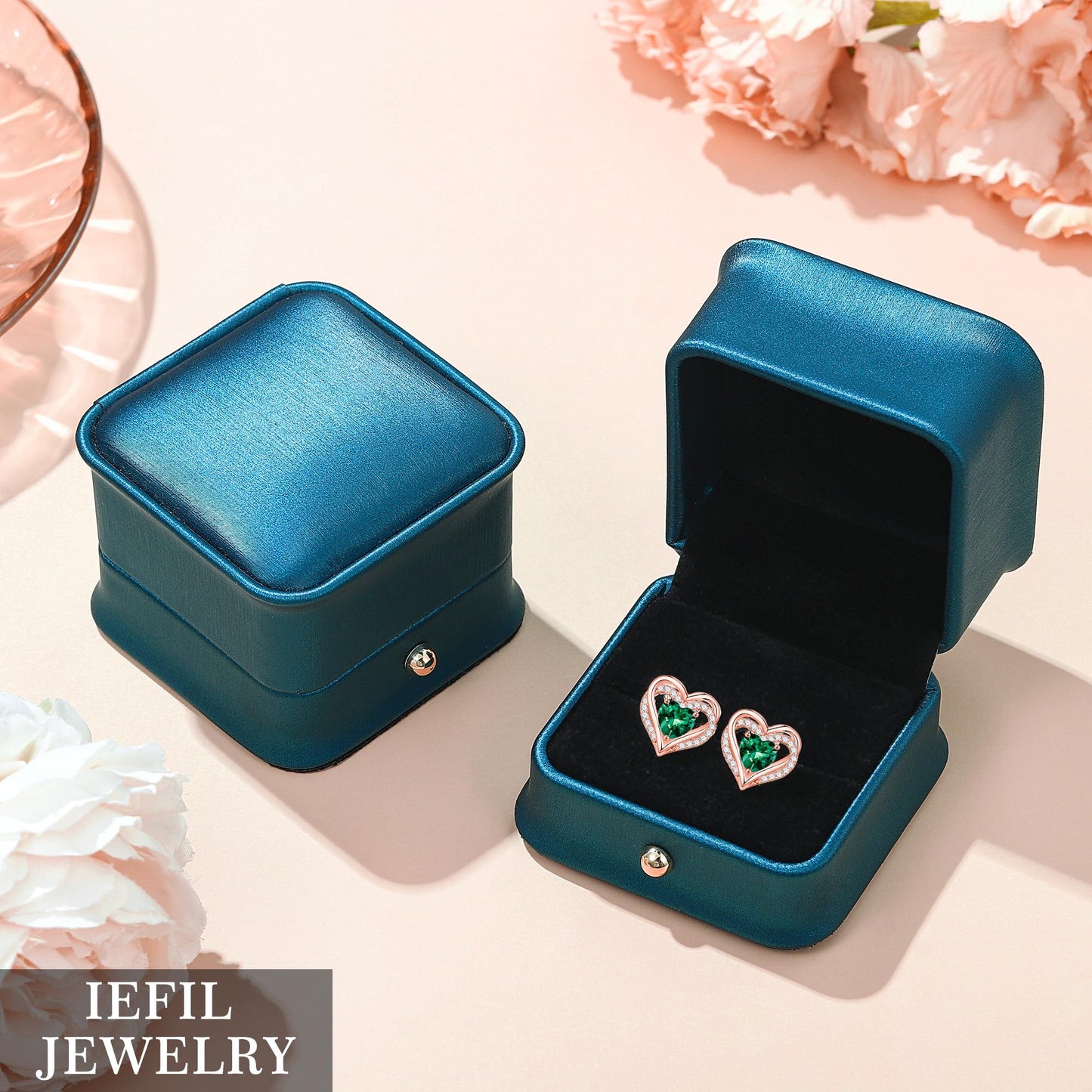 Iefil Earrings for Women, Rose-Gold-Plated August Birthstone Peridot Heart Stud Earrings for Women