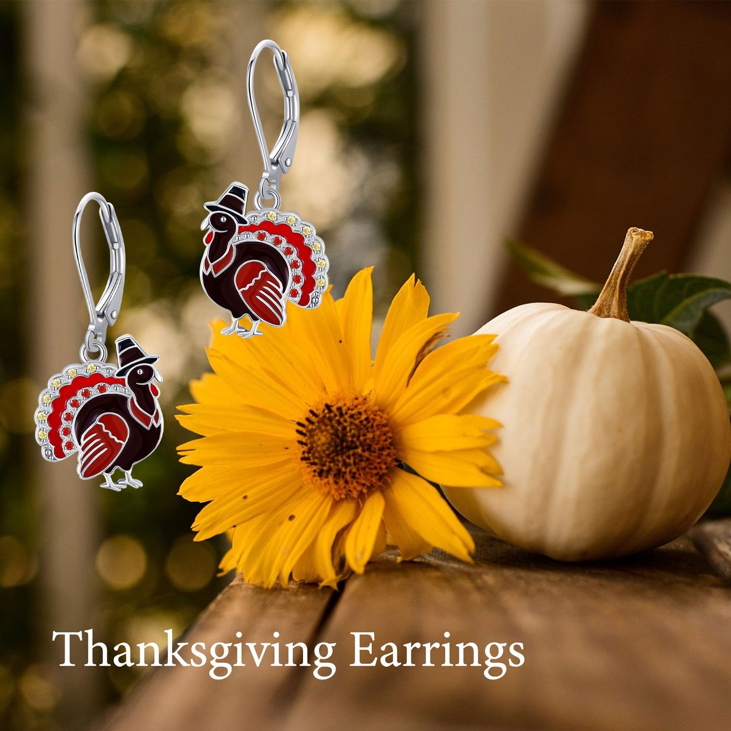 Turkey Earrings S925 Sterling Silver Thanksgiving Turkey Dangle Earrings for Women Turkey Jewelry