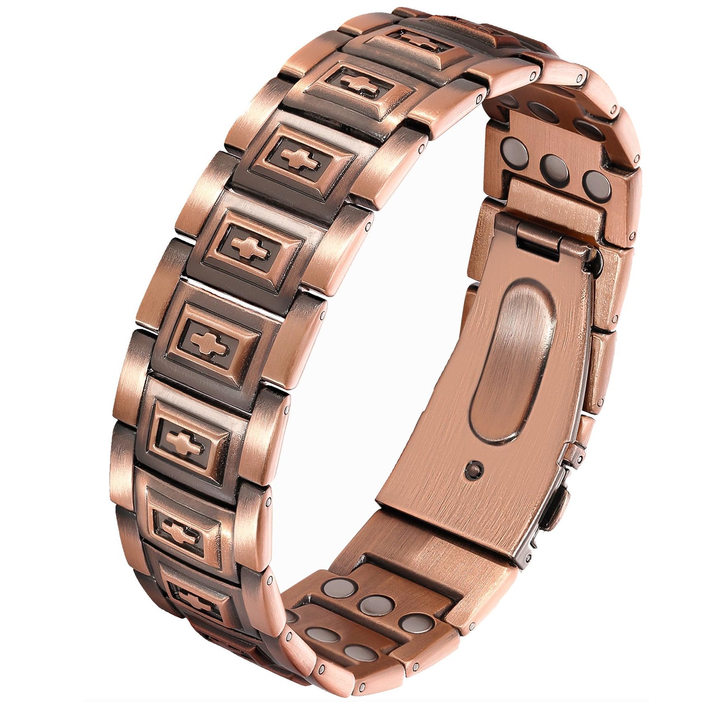 Feraco 3X Strength Copper Magnetic Cross Bracelet for Men - 99.99% Pure Copper with 3800 Gauss Magnets,Gifts for Him