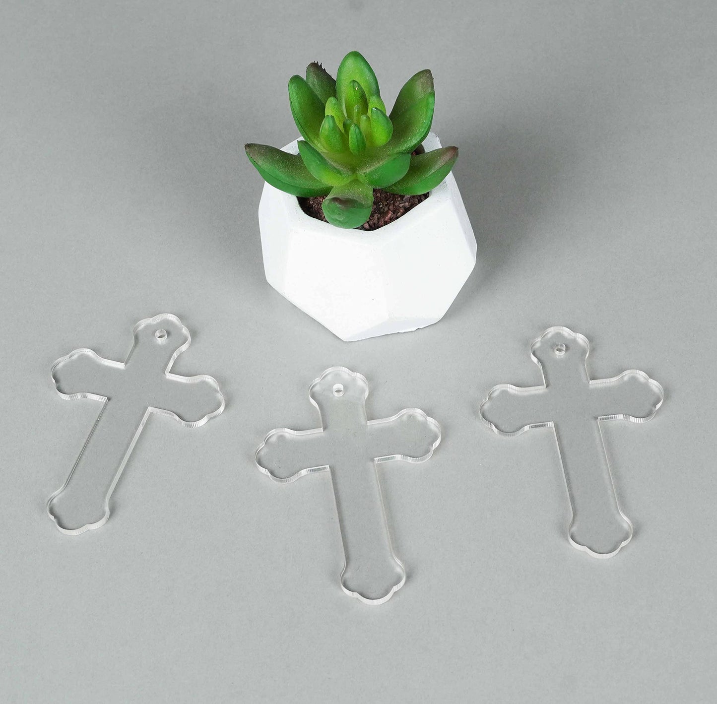 Traceease 3" inches Cross Shape with Hole Clear Acrylic Ornament Blank Transparent Keychain Pendantsfor DIY Crafts Projects - Pack of 25, 3mm Thickness - OL