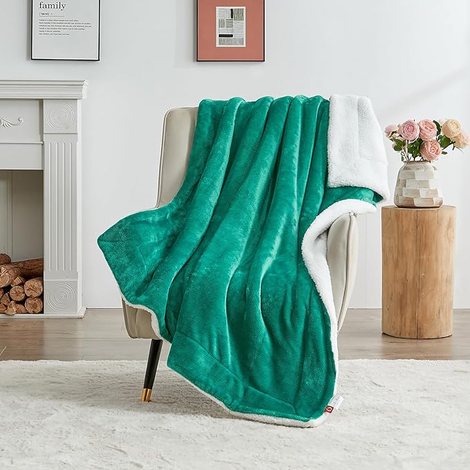 SOCHOW Sherpa Fleece Throw Blanket, Double-Sided Super Soft Luxurious Plush Blanket Throw Size, Malachite Green, 50x60 inches