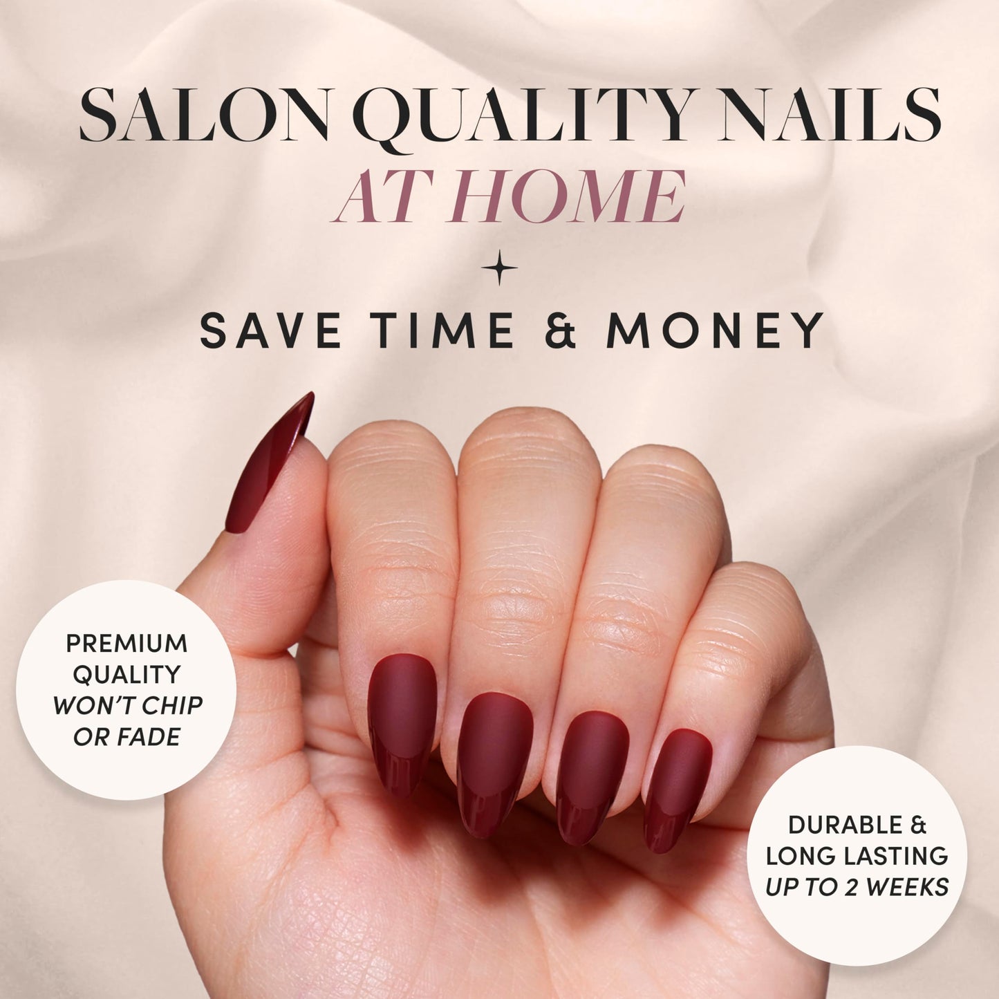 Glamnetic Press-On Nails Bundle - Merlot, Hailey & Cosmic | Matte Short Almond Dark Red Nails with Glossy French Tips | Glazed Almond False Nails | Sparkly Black Squoval Fake Nails