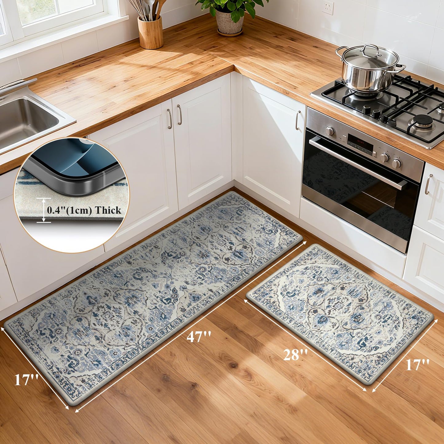 Ileading Anti Fatigue Kitchen Rugs Sets of 2 Cushioned Kitchen Mats for Floor Waterproof Kitchen Mat Set Non Slip Comfort Standing Mat for Kitchen, Office, Sink, Laundry