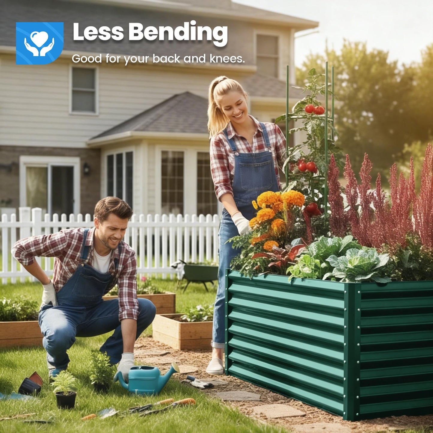 Quictent Galvanized Raised Garden Bed 8x4x2 Ft Tall Metal Planter Box for Vegetables Outdoor Bottomless for Backyard, 2 Tomato Cages Included, 22.04" Deep (Green)