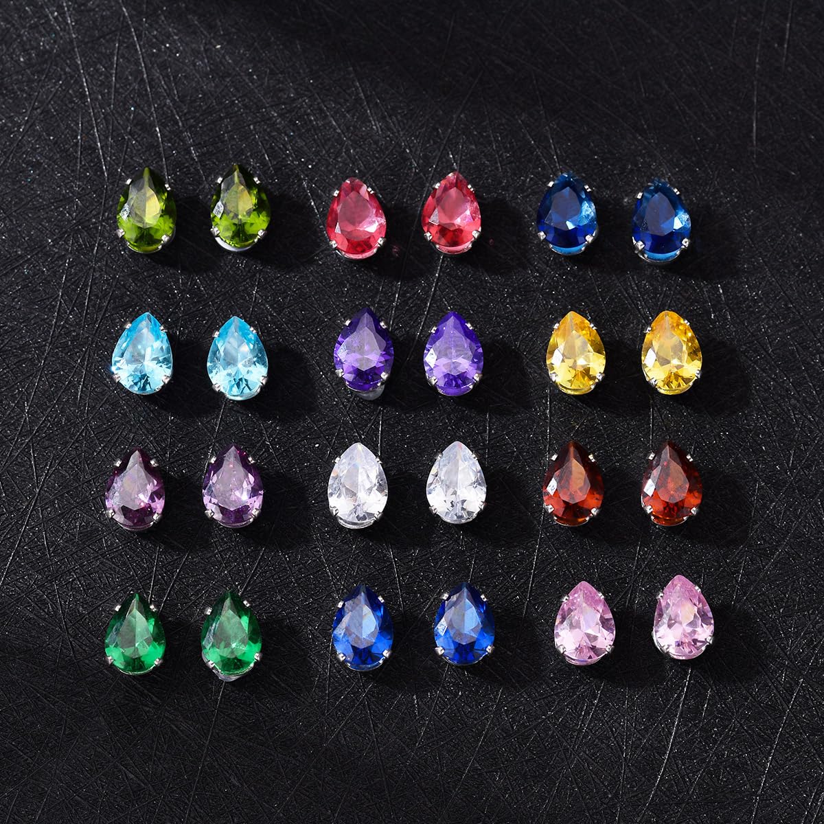 Spiritlele 12 Pairs Birthstone Magnetic Earrings Set Cubic Zirconia Clip on Non Piercing Fake Stud Earrings Birthday Gifts Unisex (Waterdrop)