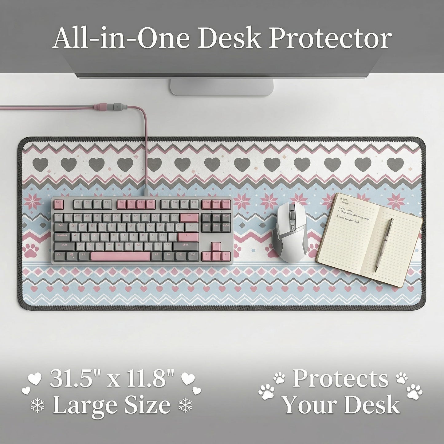 Large Desk Pad, 31.5" x 11.8" Mouse Pad, Desk Mat, Computer Laptop Desk Mat Mouse Keyboard Pad, Modern Abstract Desktop Protector, Desk Accessories, Desk Writing Makeup Mat for Office Home School