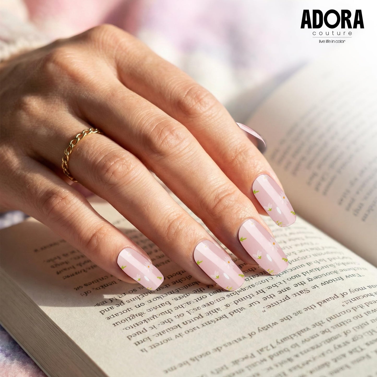 Adora Couture Semi Cured Gel Nail Strips with 20 Pieces - UV Gel Stickers, Manicure Kit, Easy Application Wraps Includes Prep Pads, Nail File, Wooden Stick - UV Light Required (Soft Meadow)