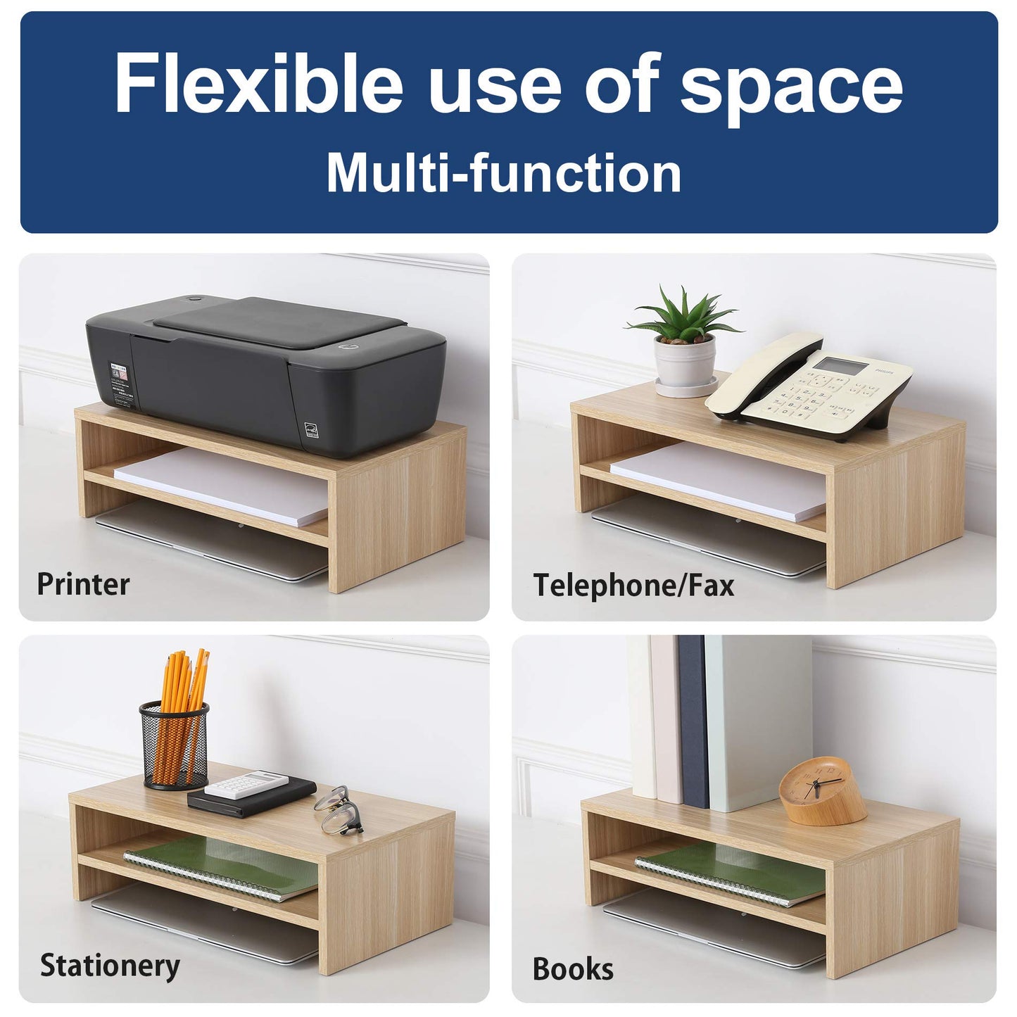 FITUEYES Monitor Stand - 2 Tier Computer Monitor Riser Shelf, Wood Desktop Stand for Laptop Computer Screen, Desk Organization, Office Supplies