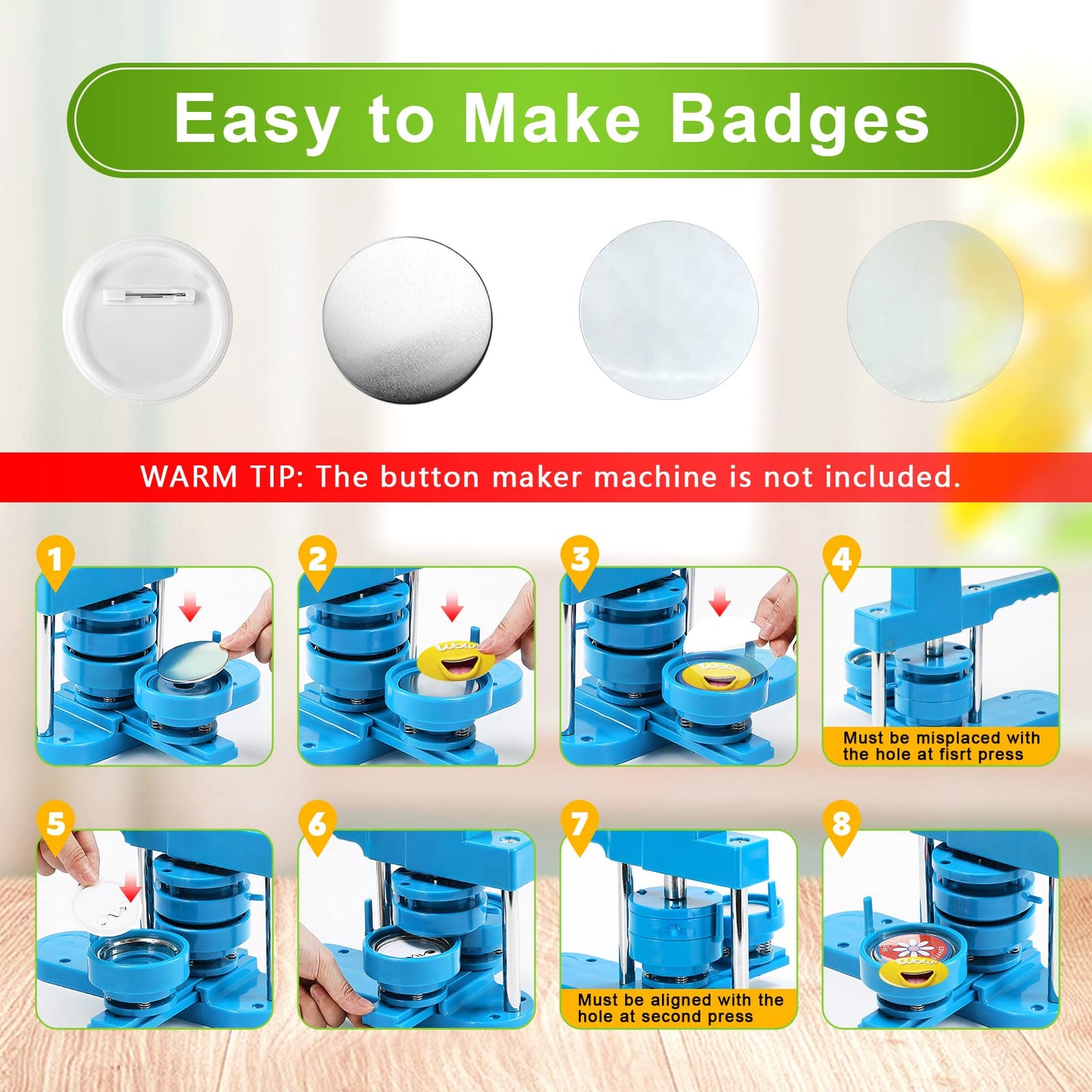 3 inch /75mm Blank Button Supplies Round Badges Buttons Parts for Button Maker 75mm Button Attachment, Button Making Supplies with Pin Cover, Pin Backs, Plastic Films, Blank Circle Paper