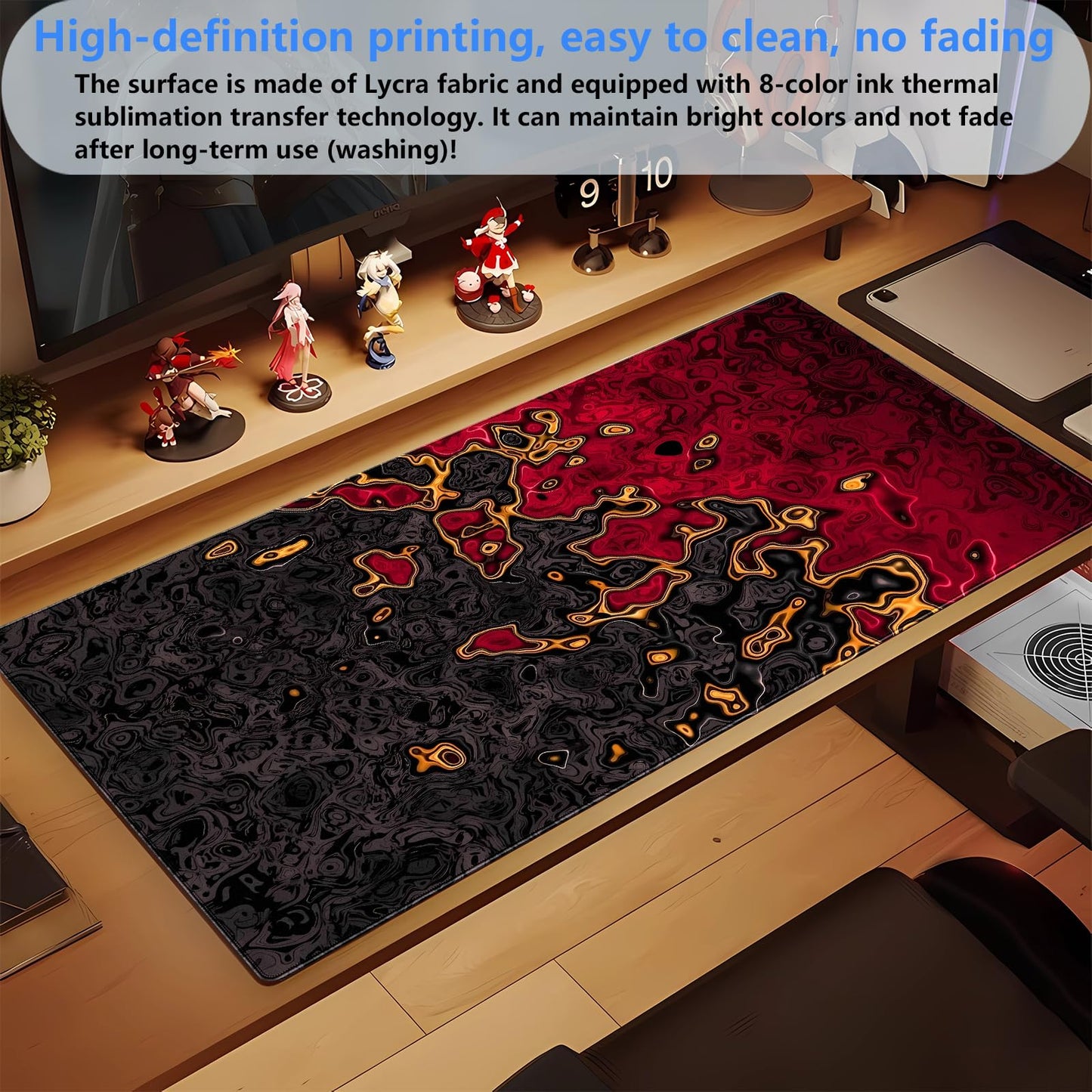 Shalysong Red and Black Large Gaming Mouse Pad, Fluid Abstract Art Desk Mat 31.5x15.7 inch, Extended XL Non-Slip Micro-Fiber Surface with Natural Rubber Base for Computer Laptop, Home or Office Use