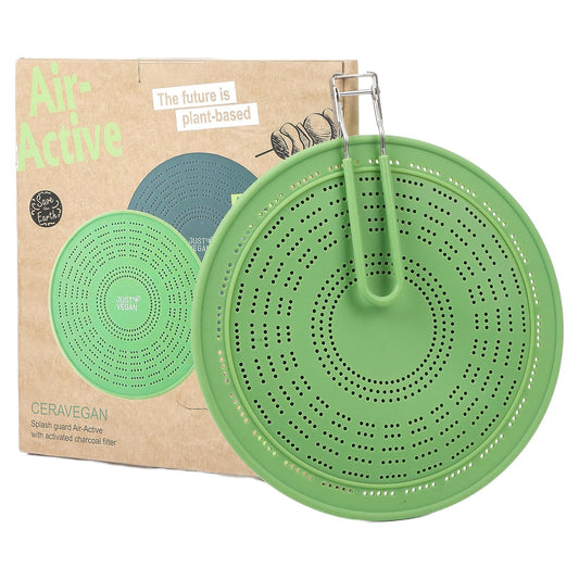 Just vegan 11" Multi-Functional Silicone Splatter Screen with Foldable Handle | 3-in-1 Activated Carbon Filter for Odor Absorption | Dishwasher Safe & Easy Cleaning | Fits 8-11" Pans