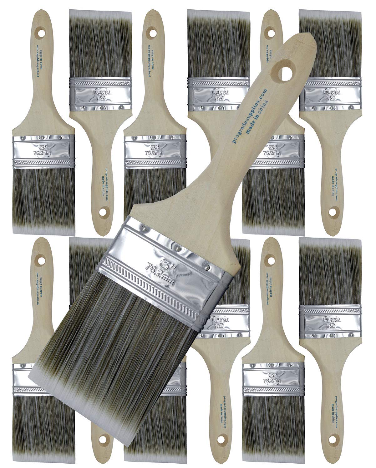 Pro Grade Paint Brushes 3 Inch Flat Paint Brush Set for Walls Trim Cabinets Doors Professional Painter Contractor Interior Exterior 12 Pack