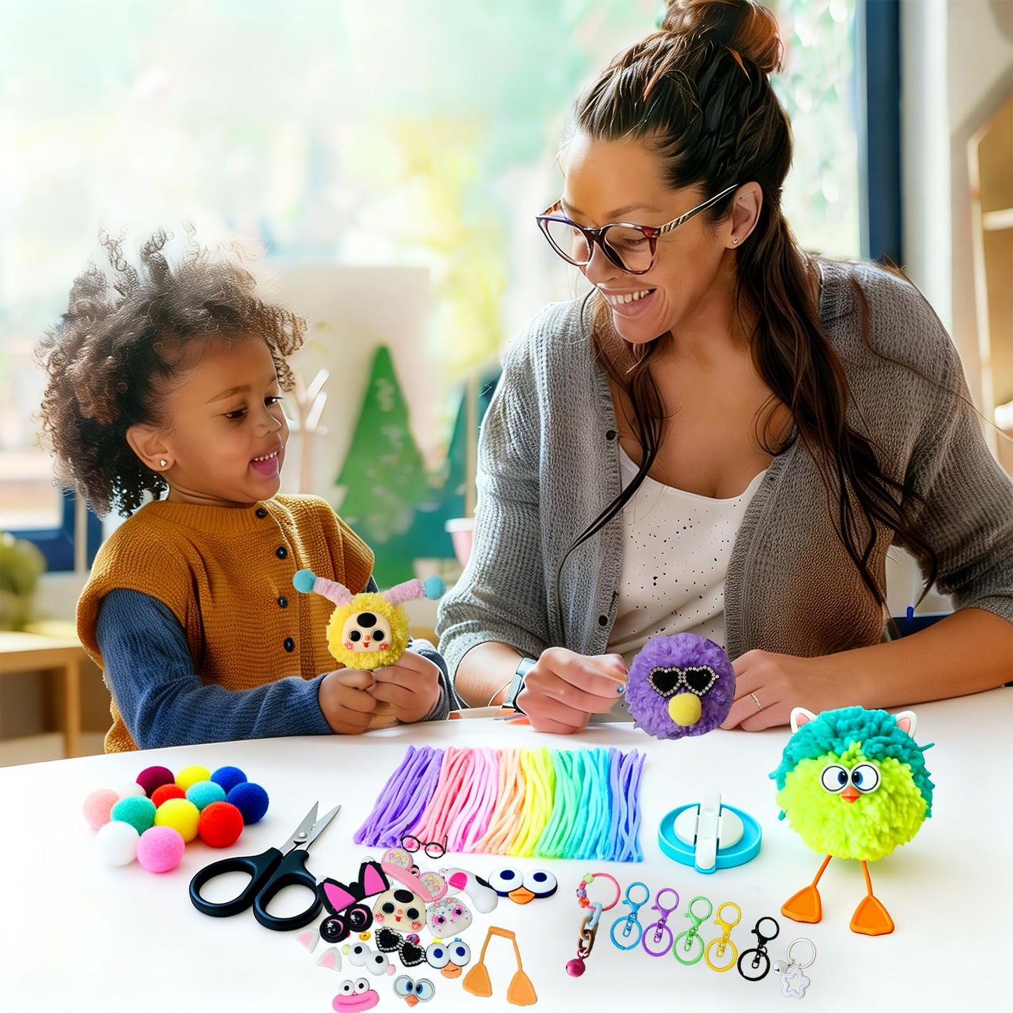 Pom Poms Maker Crafts Kit ,DIY Keychain Making Craft,Create Your Own Keychain for Adult