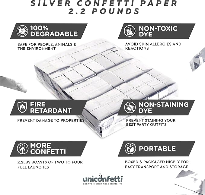 Silver Confetti Paper - BULK 2.2lbs | 1kg, Biodegradable Tissue Paper, Rainbow Light Weight, Non-Staining Paper, for Events, Crafts, Decorations