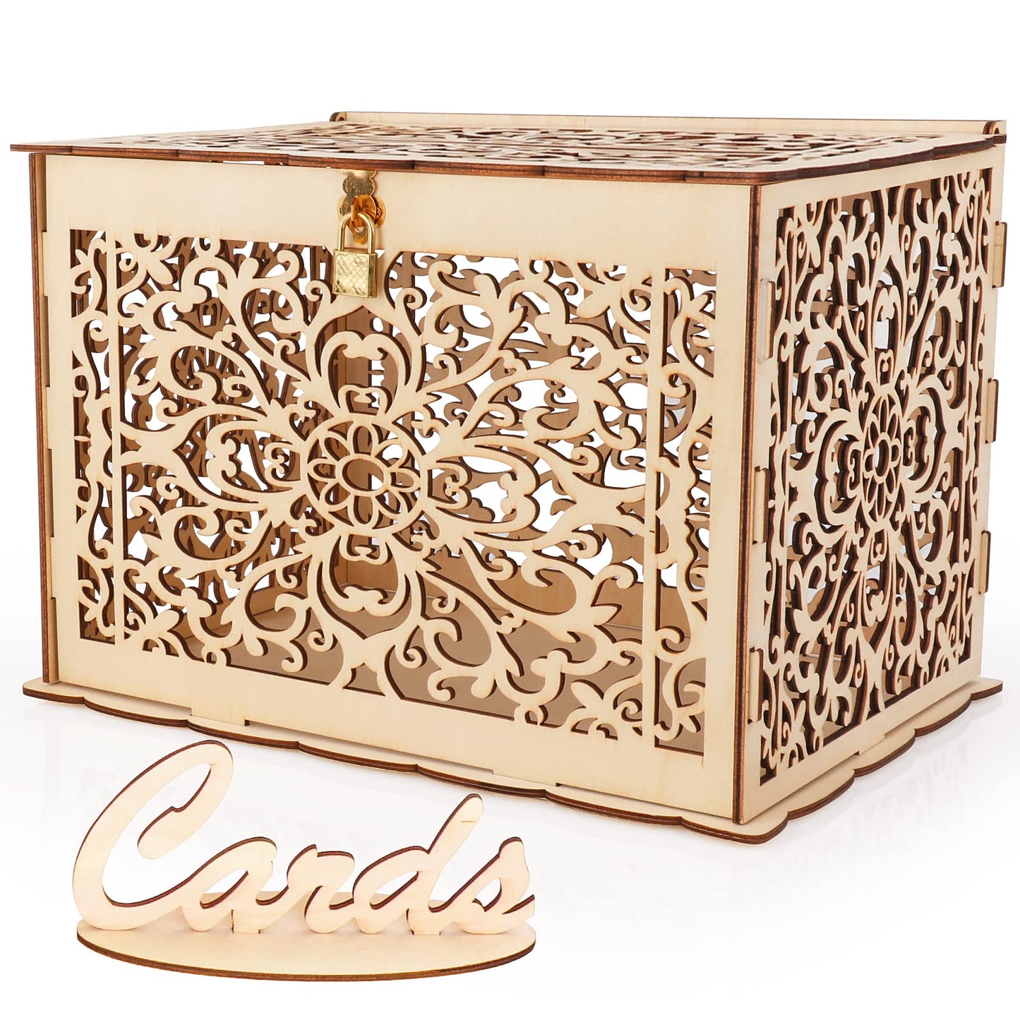 Hooqict DIY Wedding Card Box with Lock Large Rustic Wood Wedding Gift Money Box Holder for Graduation Parties Wedding Reception Bridal Baby Shower Birthday