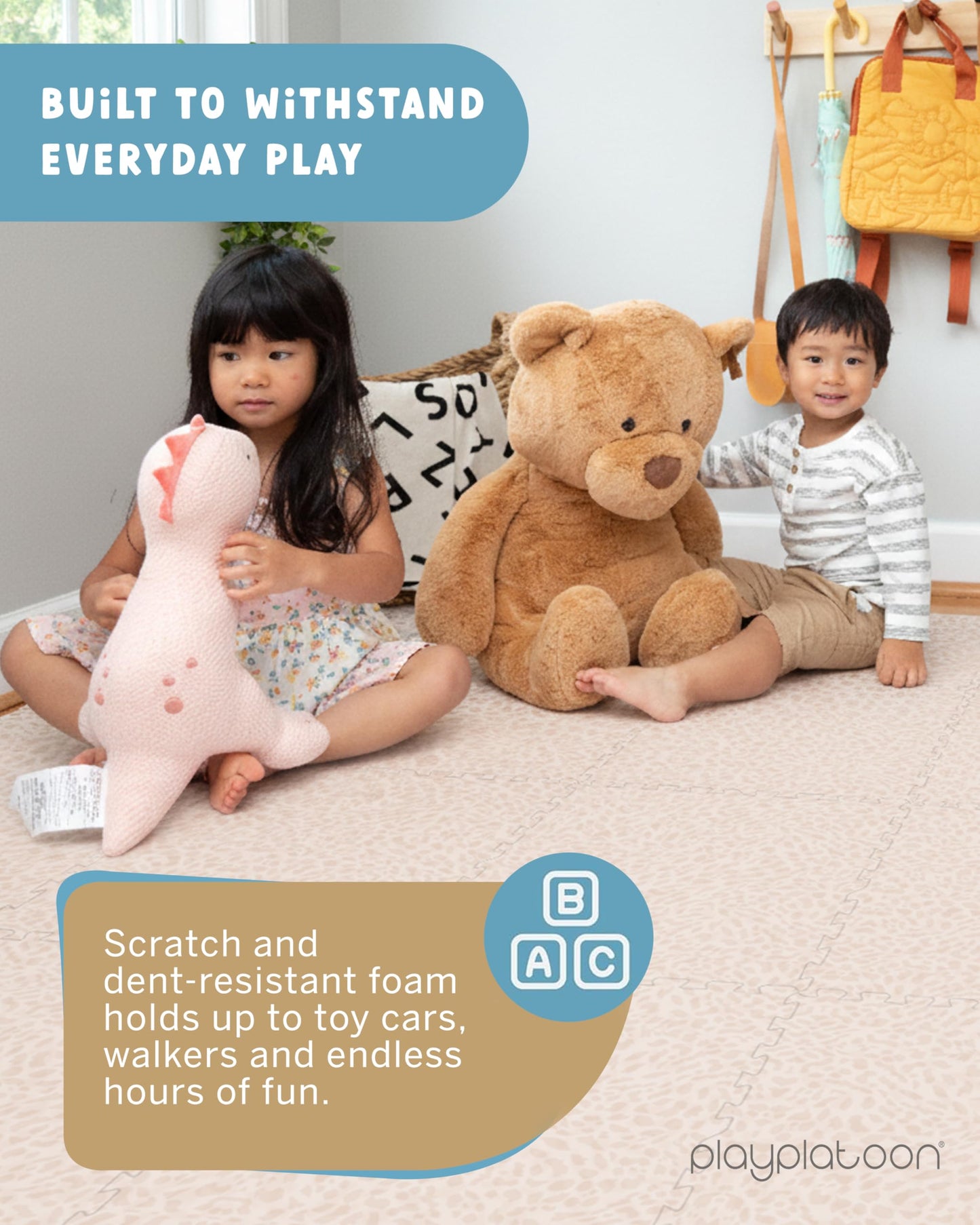 Play Platoon Non-Toxic Large Baby Play Mat for Floor, 16 Tile 96 x 96 inch - Extra-Thick Interlocking Foam Floor Tiles 24 x 24 in Puzzle Mat Pieces with Border, Playmat Rug for Kids - Savanna Print