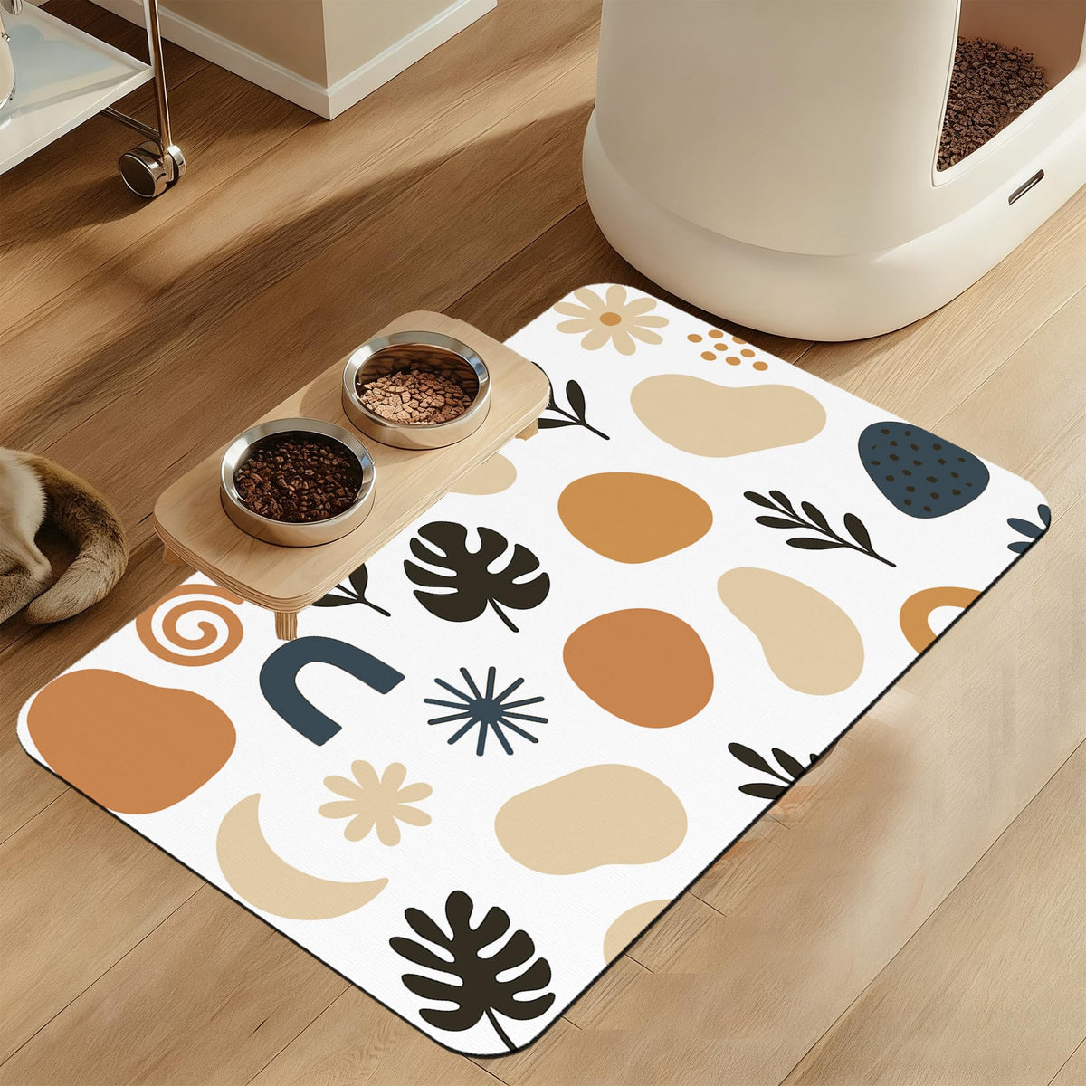 Pink Cat Dog Food Mat–Absorbent Quick Dry Feeding Placemat for Food and Water Bowls, Non Slip Rubber Backing, Waterproof Pet Supplies for Mess-Free Eating 12"x20"