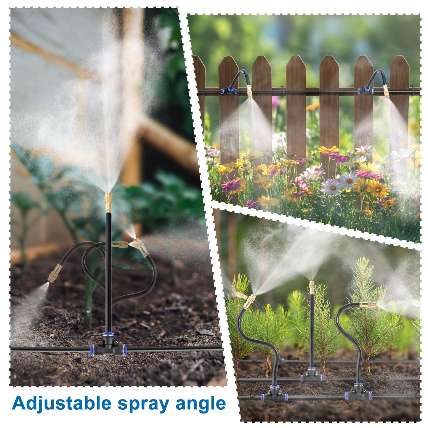 Mornajina Automatic Drip Irrigation Kits Garden Irrigation System, Includes 66FT 5/16 inch Irrigation Tubing Hose & 20Pcs 360° Bending Dropper Atomizing Mist Nozzles Tee for Garden Watering System