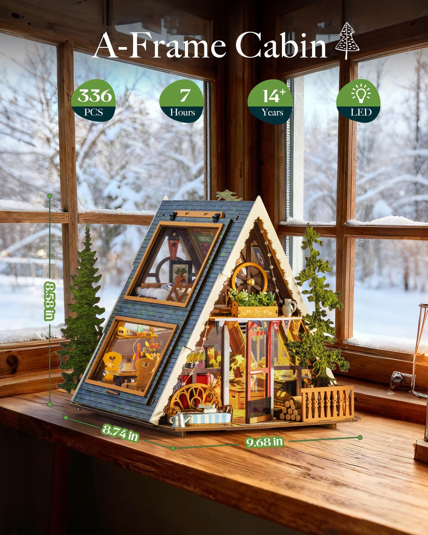 Rolife DIY Miniature House Kit for Adults, Mini Wooden Dollhouse Kit, Tiny House Diorama Building Kits-Birthday Christmas Craft Hobbies Gift for Teens Kids (A-Frame Cabin)