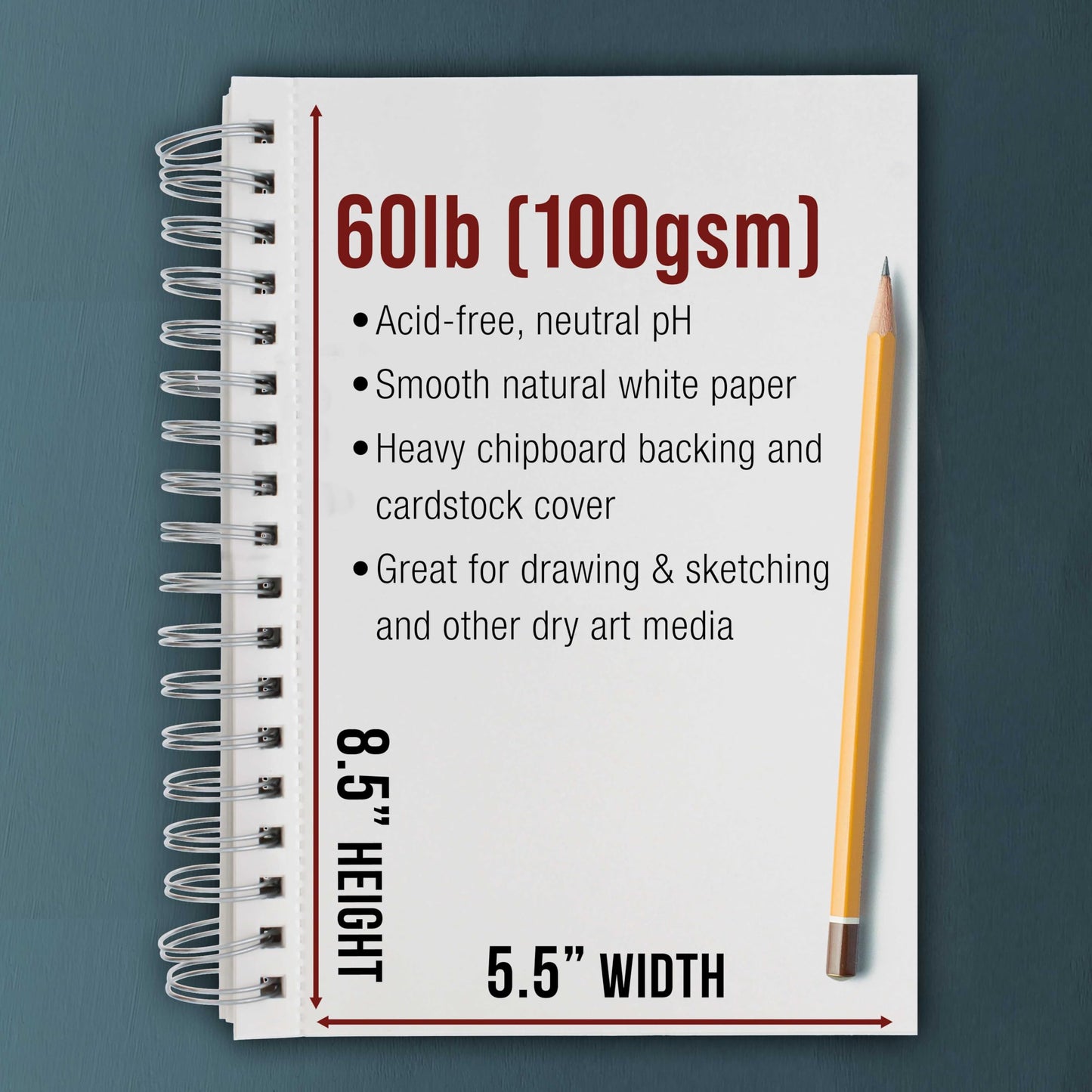 U.S. Art Supply 5.5"x8.5" Sketch Book Pad, 3 Pack (100 Sheets Each), 60lb (100gsm) Spiral Bound - Sketching, Drawing Pad, Acid-Free Paper - Sketch Pads for Adults, Students: Colored Pencils, Charcoal
