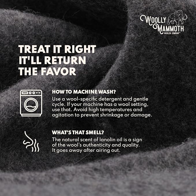 Woolly Mammoth Wool Blanket - 50% Wool, Warm Thick Travel & Outdoor Cover - Machine-Washable Winter Throw (85 x 47 in, Grey/White/Red)