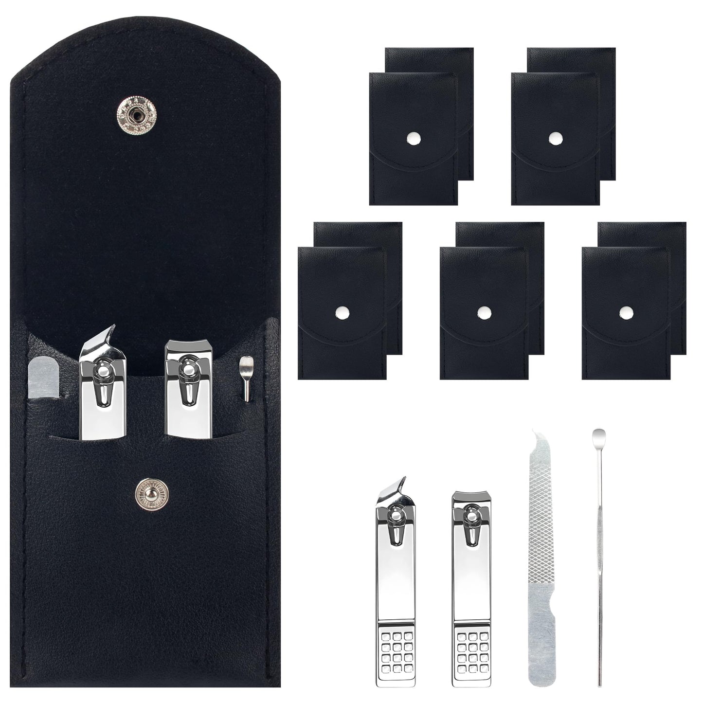 Lilingsty Bulk Nail Clipper Set, Individually Packaged Silver Travel Nail Clipper Set, Bulk Manicure Set with Black Storage Pouch, Suitable for Travel, Hotels, Nail Salons (10-Pack)