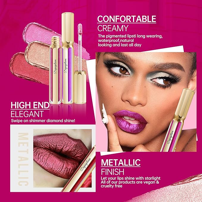 Peach Red Lipsticks for Women Metallic Lipstick Long Lasting Non Stick Cup Lip Gloss, Shimmer Lightweight Hydrating Full Coverage Lip Color, DP115 Juice Box