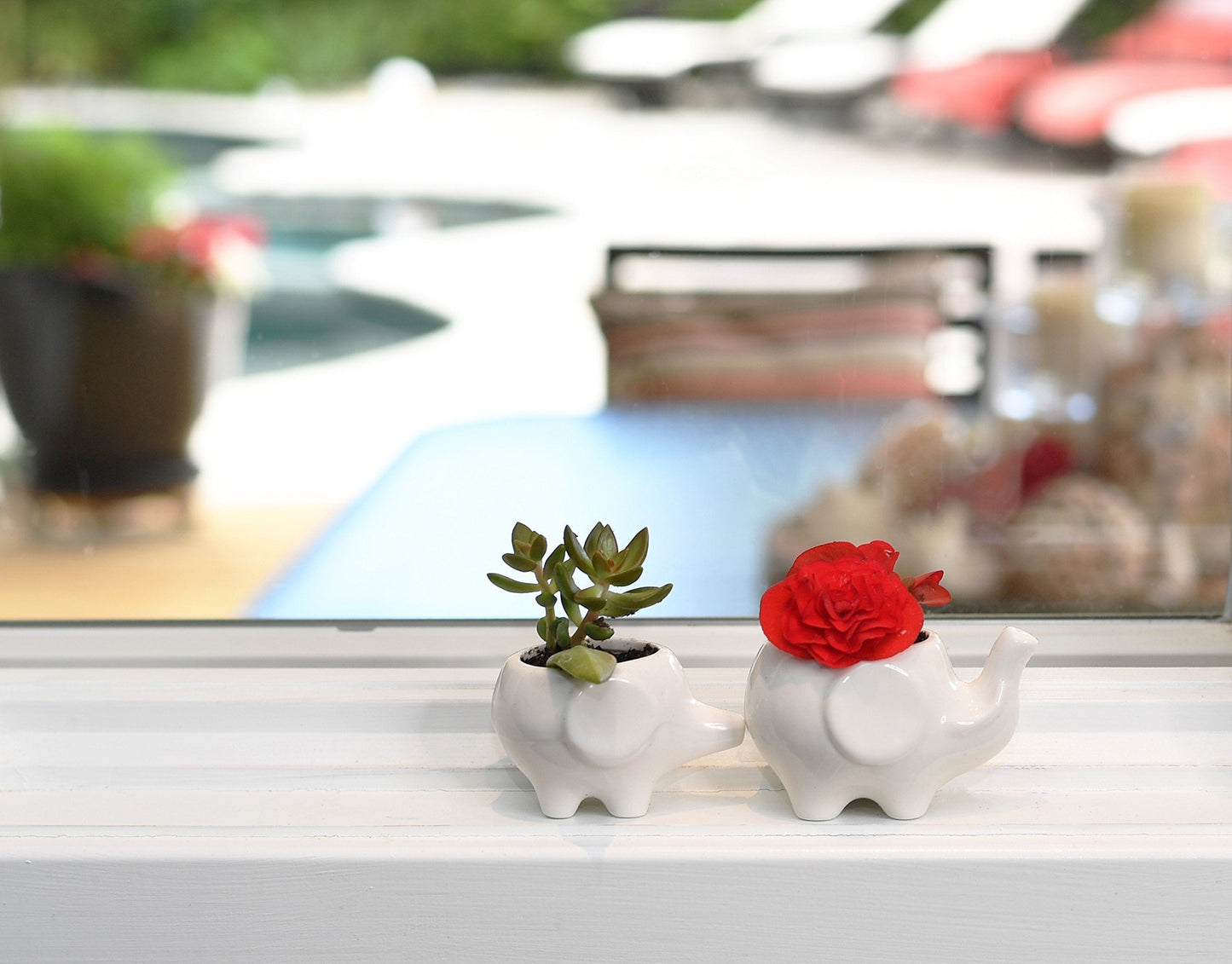Ceramic Planters for House Plants-Plant Pots Set for Indoor & Outdoor Use (Mama & Baby Elephant Set) by Arad