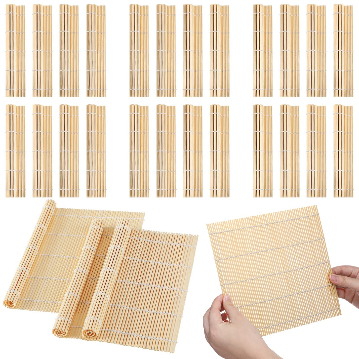Hoolerry 24 Pcs Sushi Mat Bulk Bamboo Sushi Making Roller Non Stick Square Rolling Mat for Home Party Supplies, 9.5" x 9.5"